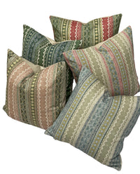 Thumbnail for Sage Green & Blush Kilim Stripe Cushion Cover – Rustic Linen-Look Geometric Pillowcase
