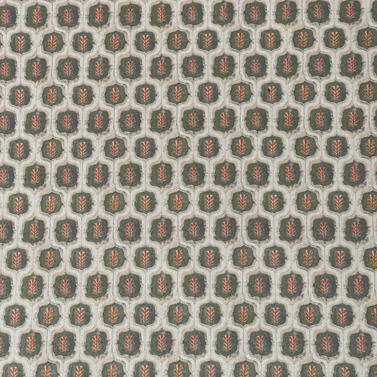 Olive Rust Leaf Trellis Fabric – French Country Cotton Linen Look Material for Curtains, Cushions & Upholstery