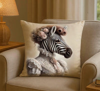 Thumbnail for Victorian Zebra Velvet Cushion Cover 18x18 Inch – Animal Portrait Pillow Handmade in UK
