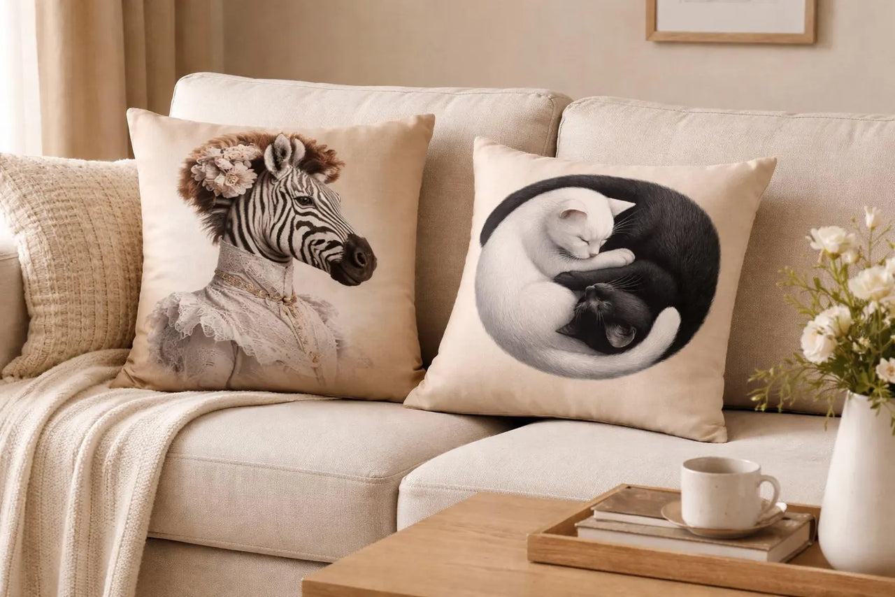 Victorian Zebra Velvet Cushion Cover 18x18 Inch – Animal Portrait Pillow Handmade in UK