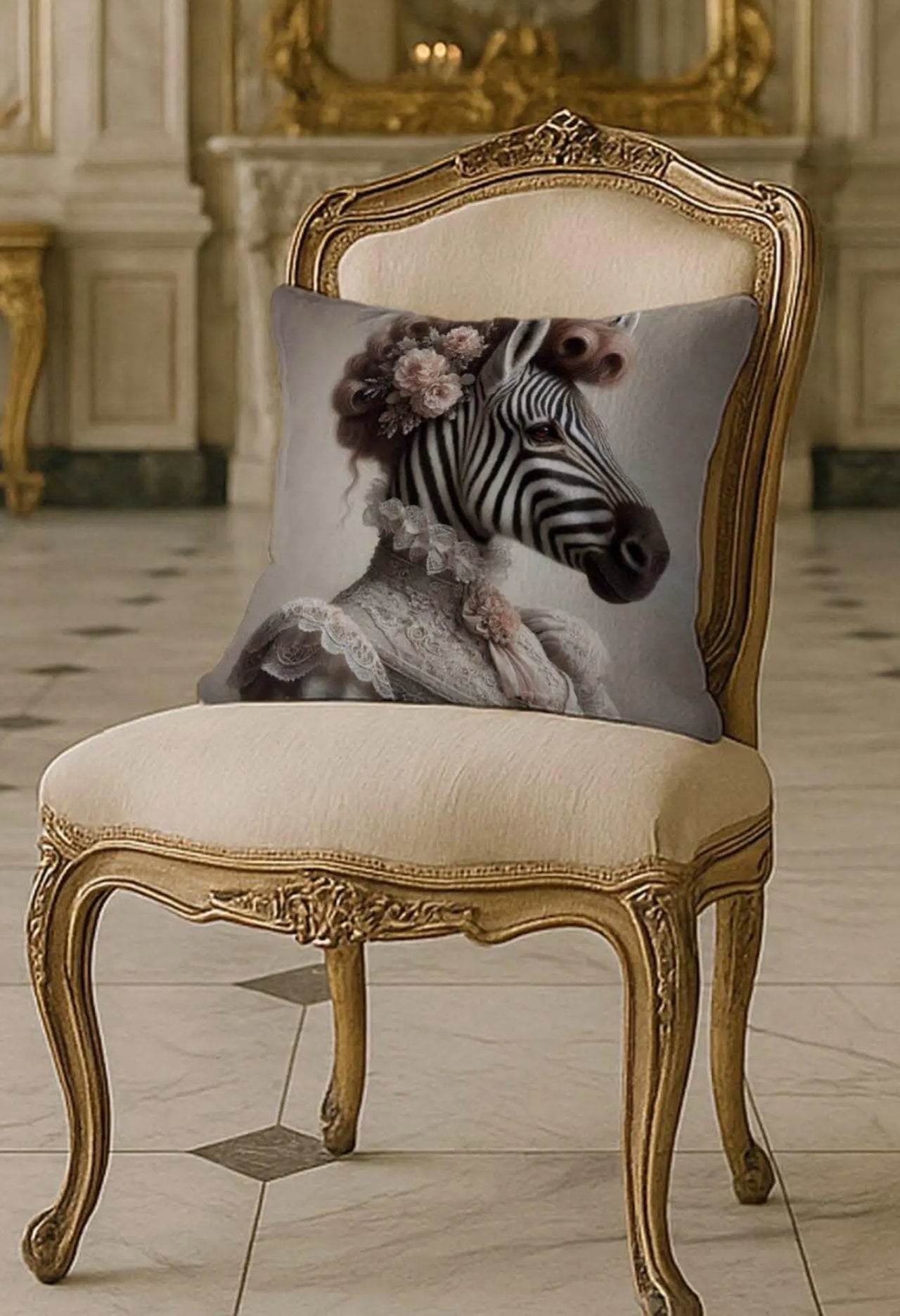 Victorian Zebra Velvet Cushion Cover 18x18 Inch – Animal Portrait Pillow Handmade in UK