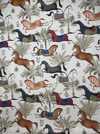 Thumbnail for Patterned fabric with horses and trees on a beige background