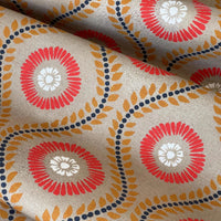Thumbnail for bold bohemian cotton fabric with red gold medallion print perfect for upholstery cushions and modern eclectic interiors