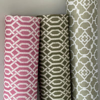 Thumbnail for Coordinated designer fabrics – pink, green, and taupe trellis rolls for home textiles