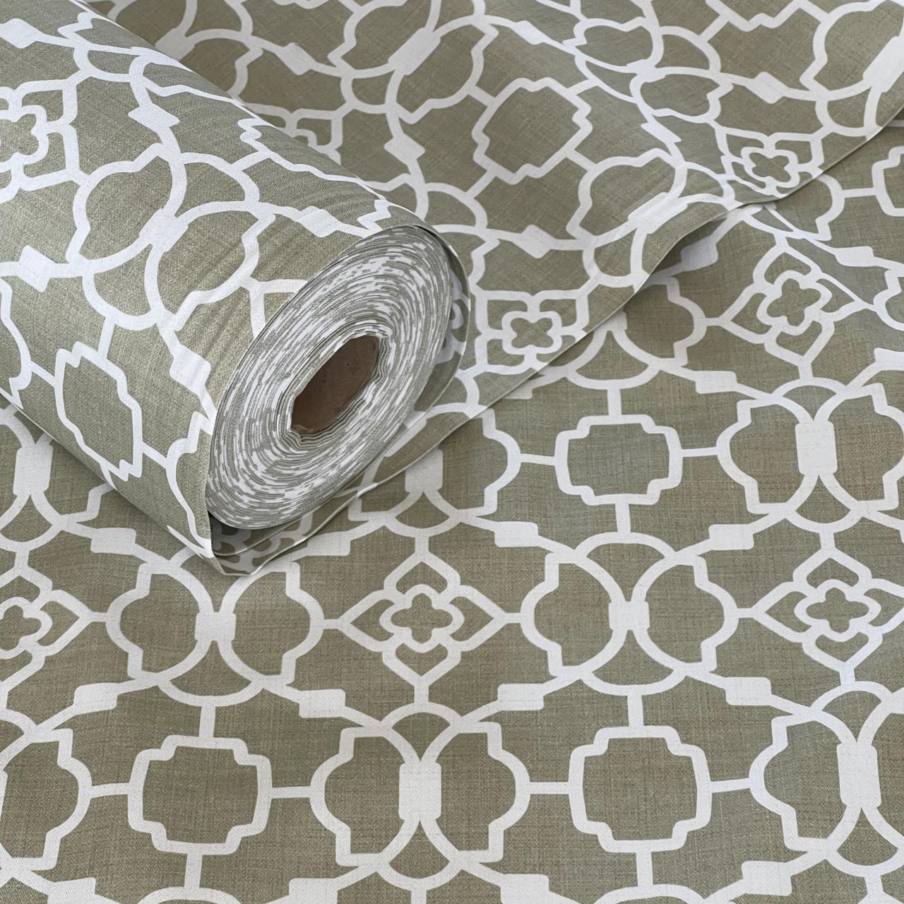 Taupe and White Lattice Cotton Fabric Roll – Modern Trellis Print for Roman Blinds, Curtains, and Upholstery