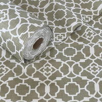 Thumbnail for Taupe and White Lattice Cotton Fabric Roll – Modern Trellis Print for Roman Blinds, Curtains, and Upholstery