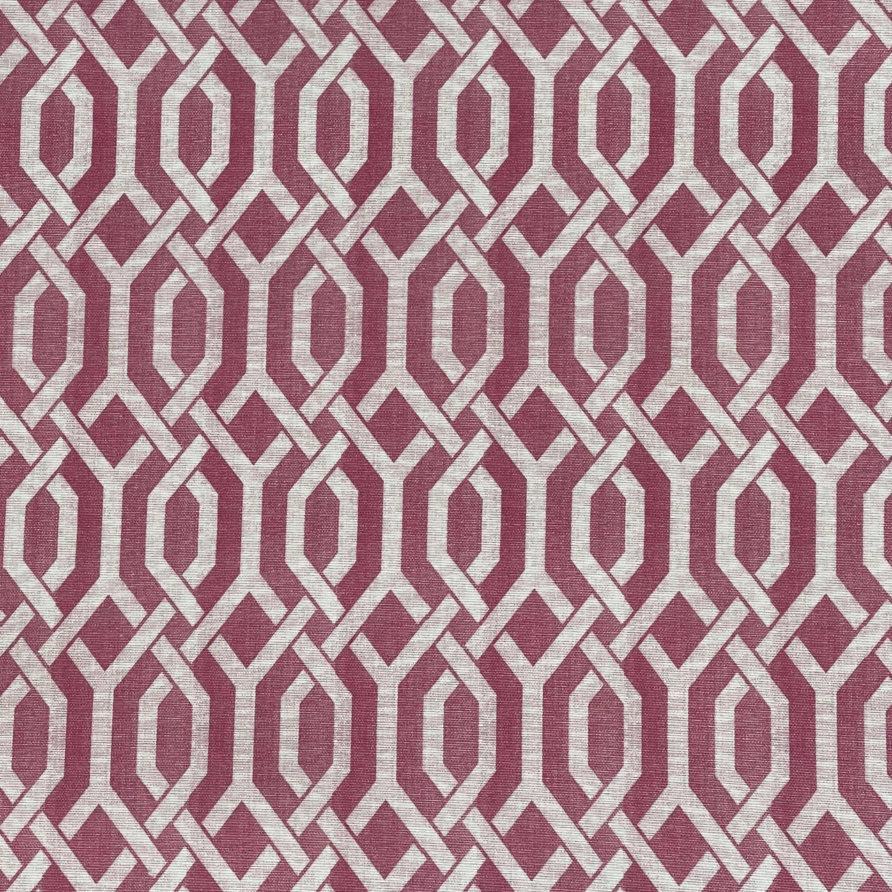 Modern mauve pink lattice print fabric – geometric cotton textile for curtains, Roman blinds, cushions, and interior design accents.