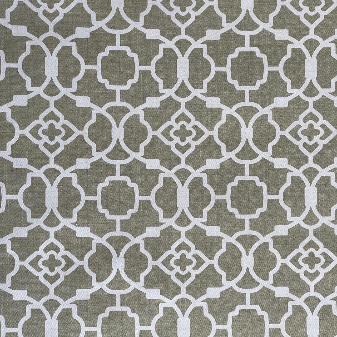 Taupe Moroccan Trellis Cotton Fabric with White Overlay – Stylish Home Textiles for Drapes, Valances, and Seat Covers
