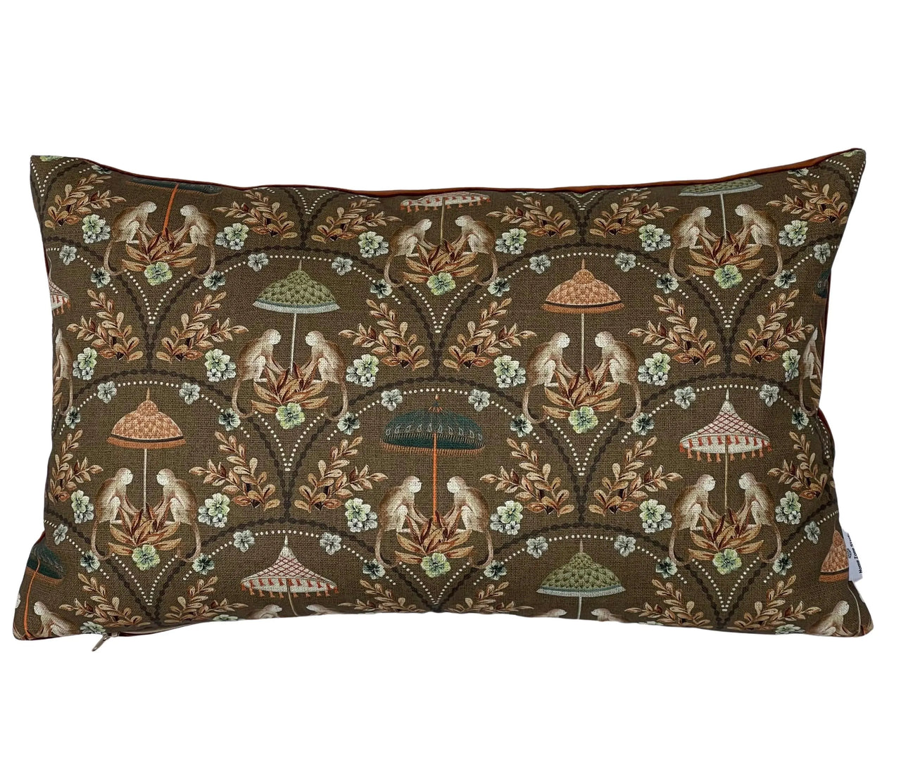 Monkey Pavilion Jungle Cushion Cover – Earthy Tones Cotton & Velvet Throw Pillow Case, Handmade in UK