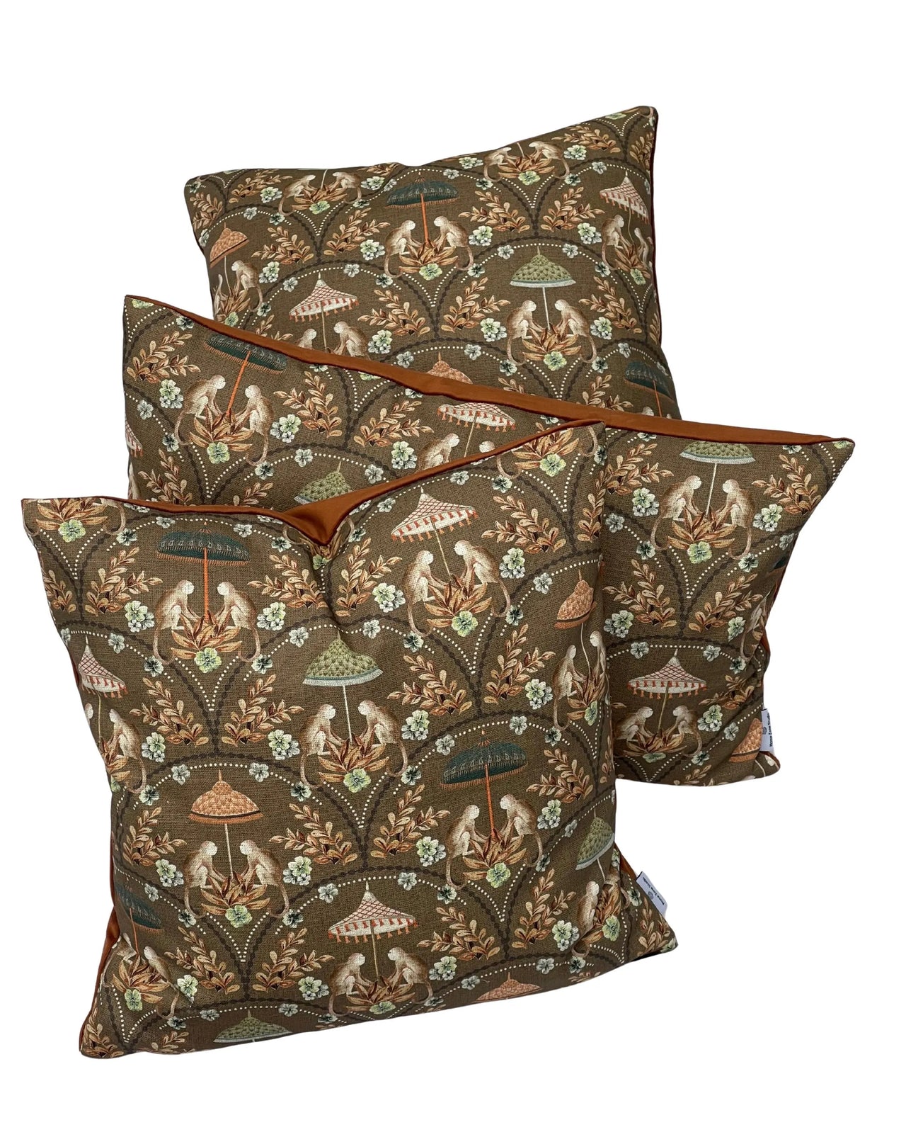 Monkey Pavilion Jungle Cushion Cover – Earthy Tones Cotton & Velvet Throw Pillow Case, Handmade in UK