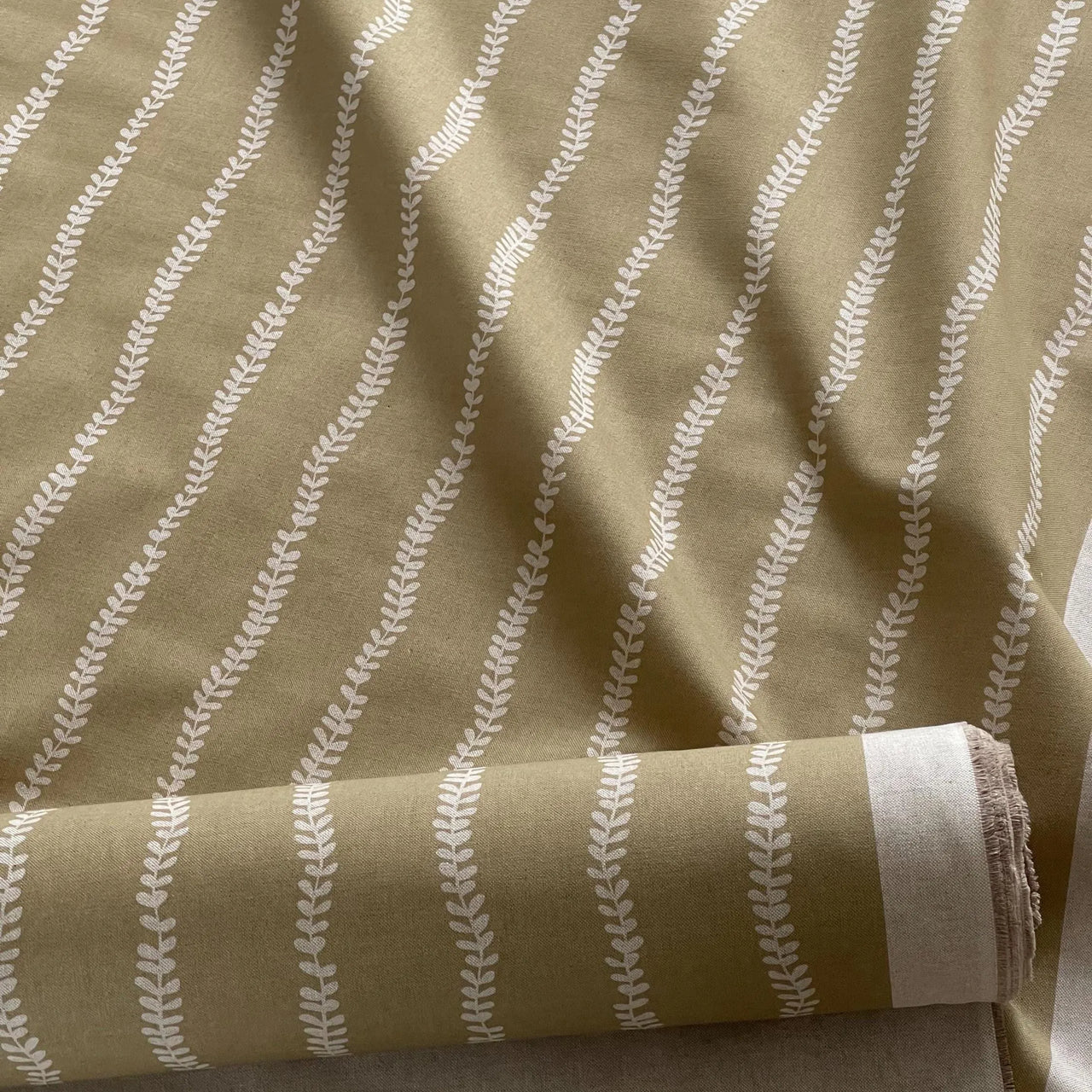 Willow Vine Stripe Fabric – Soft Gold Linen Look Curtain & Upholstery Fabric