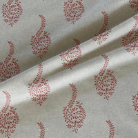 Thumbnail for Indian coral paisley buta fabric with botanical sprig pattern on a natural beige background