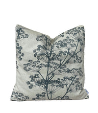 Thumbnail for Indigo cow parsley cushion cover with coordinating red and green botanical cushions in a country-style room