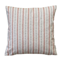 Thumbnail for Indigo red stripe cushion cover with botanical leaf pattern on natural beige fabric