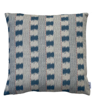 Thumbnail for Indigo stitch stripe cushion cover in natural cotton linen fabric with subtle red detailing.