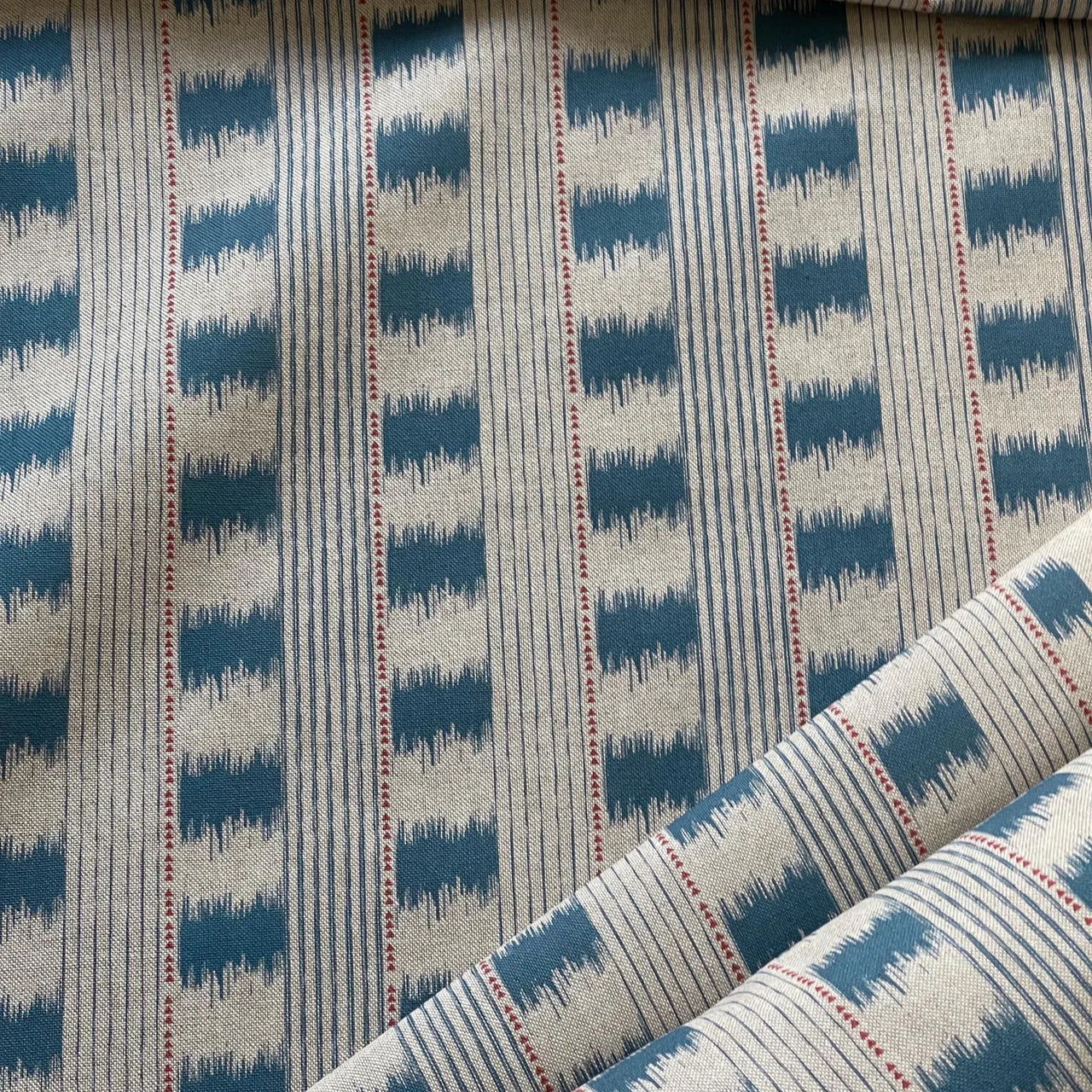 Indigo striped fabric with linen texture suitable for curtains and drapes