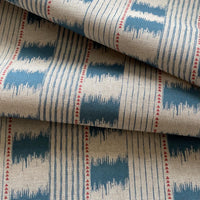 Thumbnail for Close up of blue stripe cotton linen upholstery fabric with stitch detail