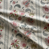 Thumbnail for Jacobean floral fabric with linen look texture and traditional stripe pattern