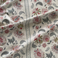 Thumbnail for Jacobean floral stripe fabric in blush pink and sage green on natural linen look cotton blend