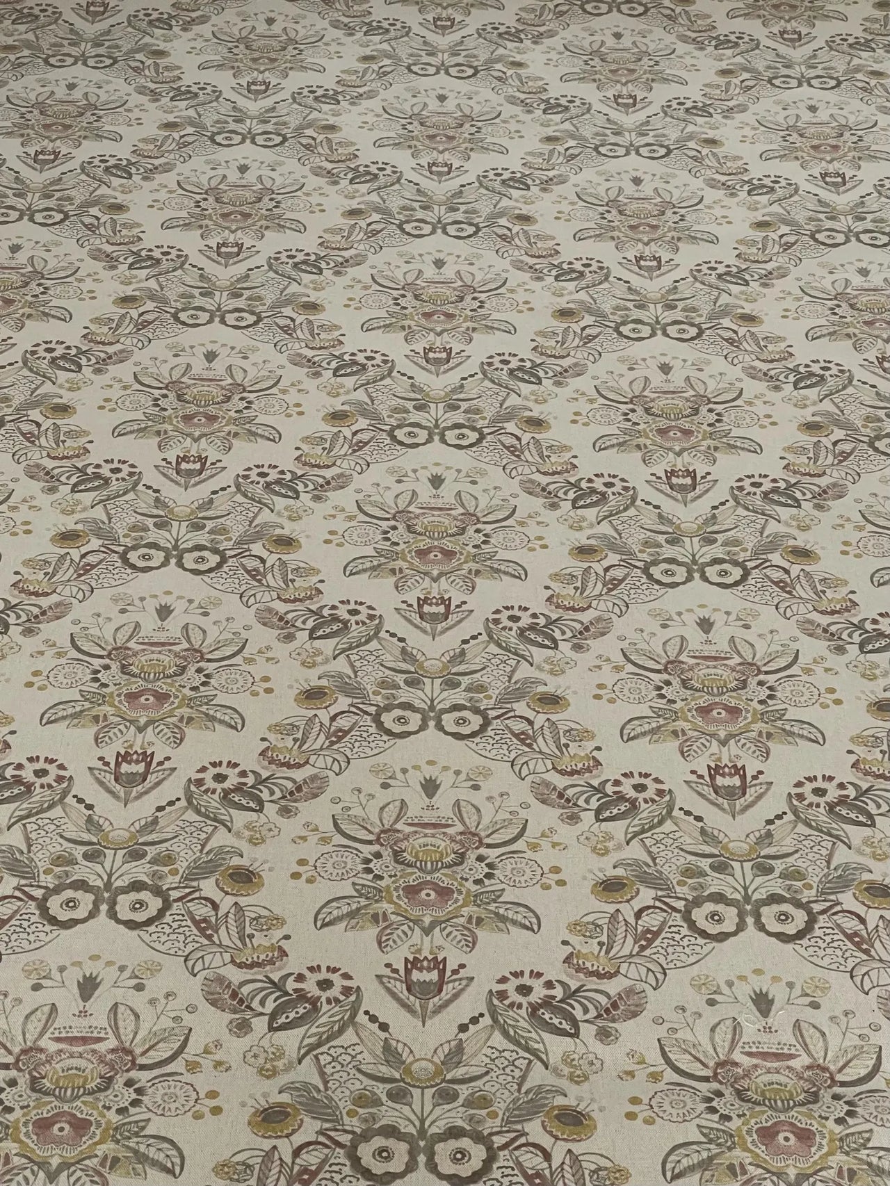 Folk floral linen look fabric for curtains