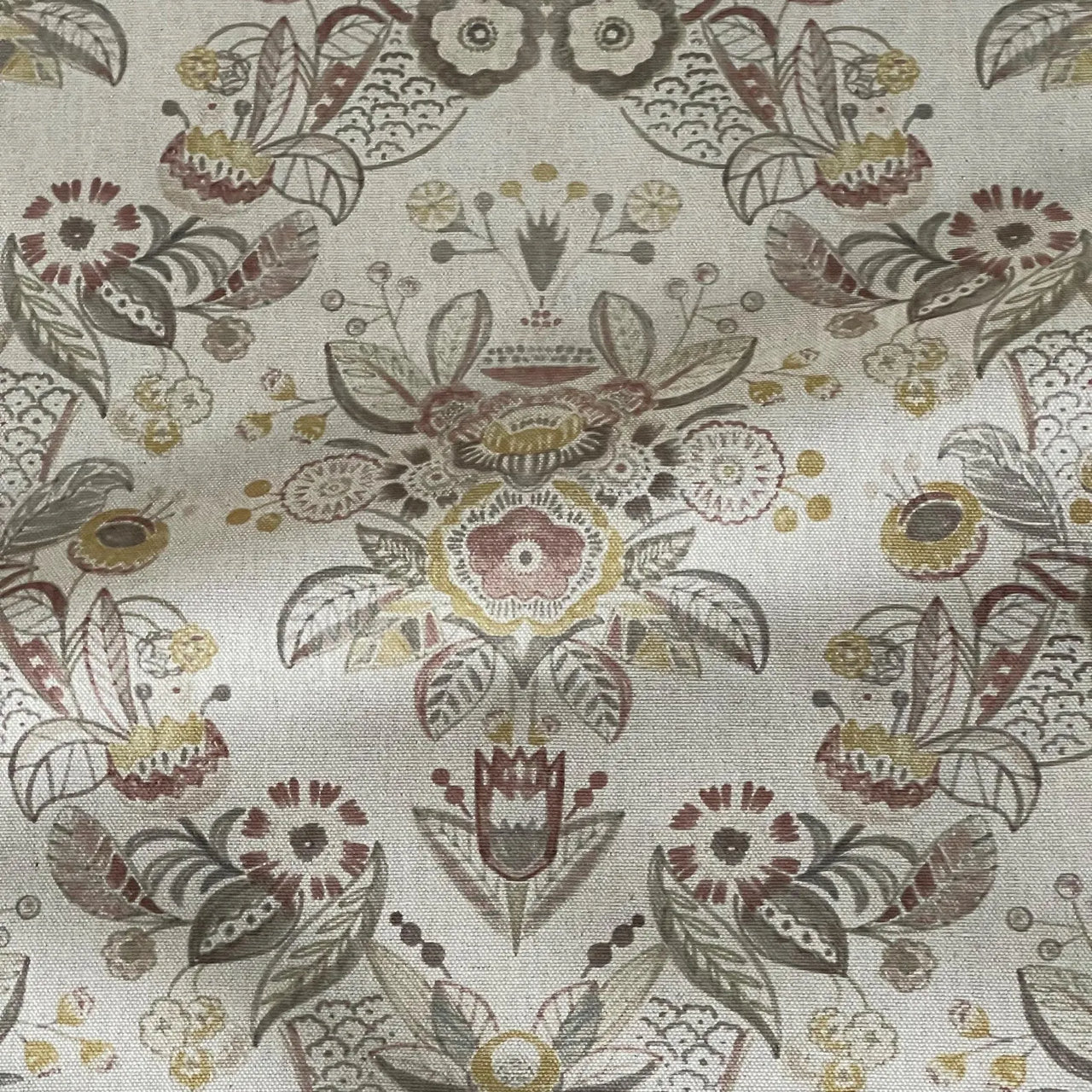 Meadowcrest folk floral linen look fabric neutral tones