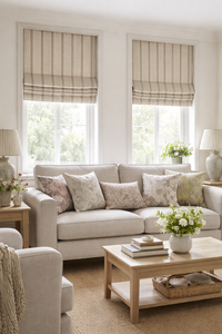 Thumbnail for Classic country ticking stripe curtain fabric in natural and mustard tones