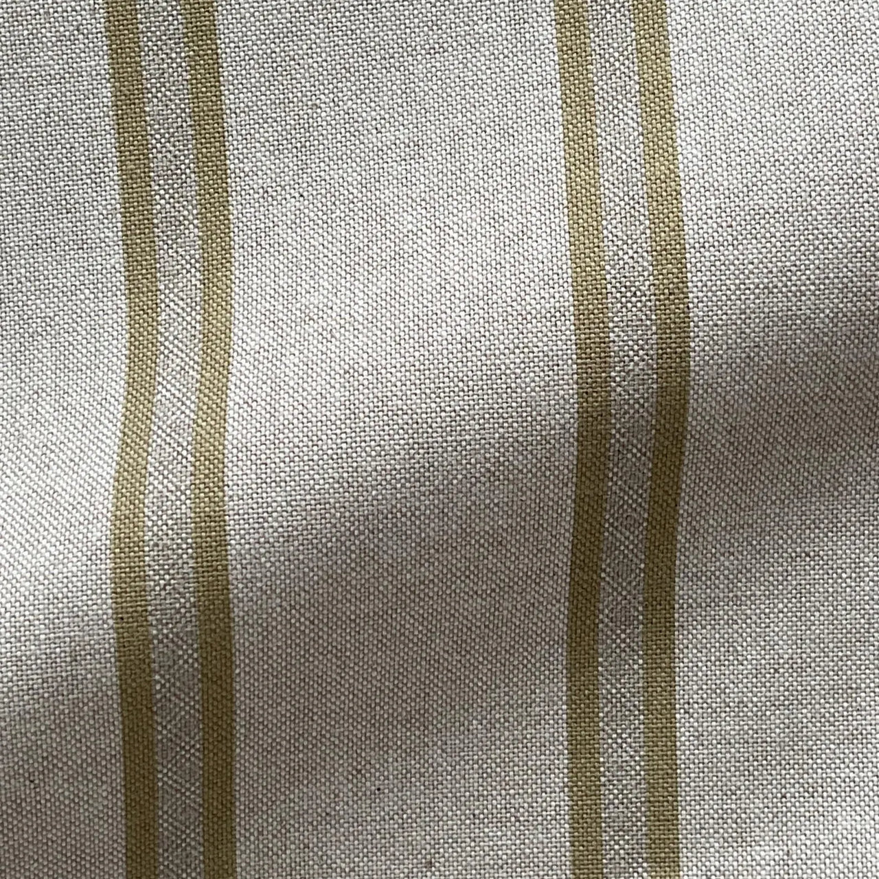 Linen look ticking stripe upholstery fabric in natural and soft gold tones