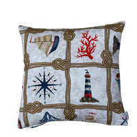 Thumbnail for Plain coordinating fabric backing of a handmade nautical cushion cover with concealed zip closure.