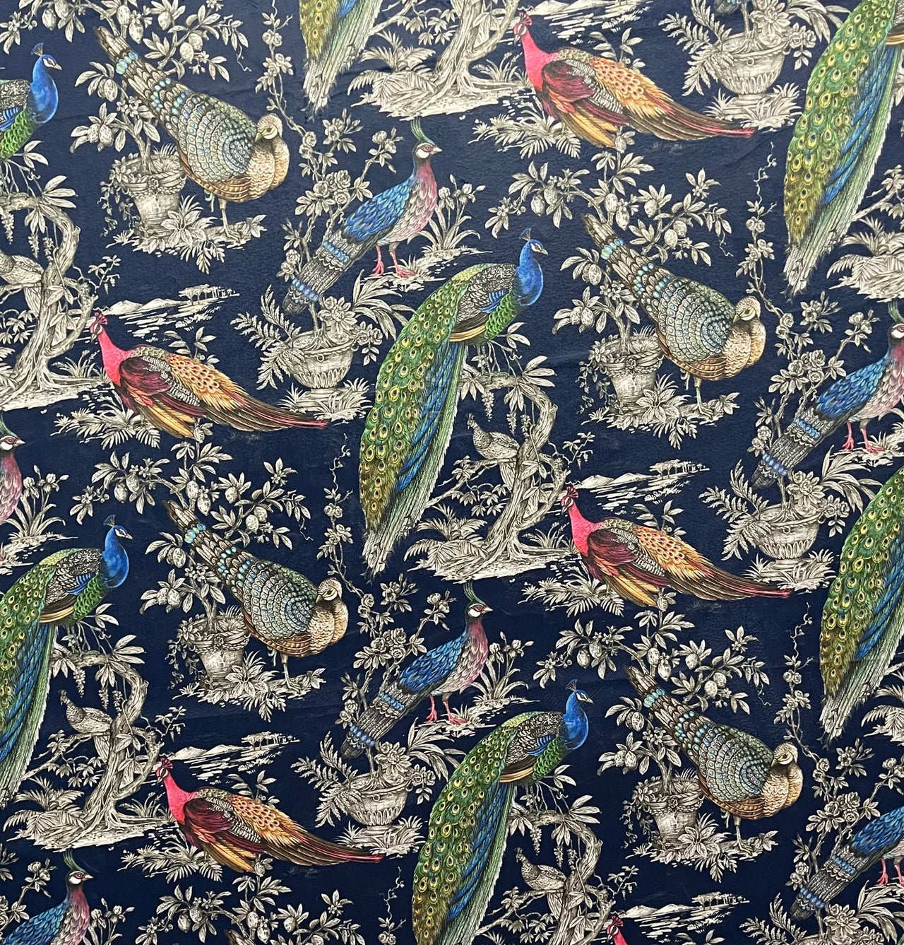 Upholstery fabric velvet with floral birds