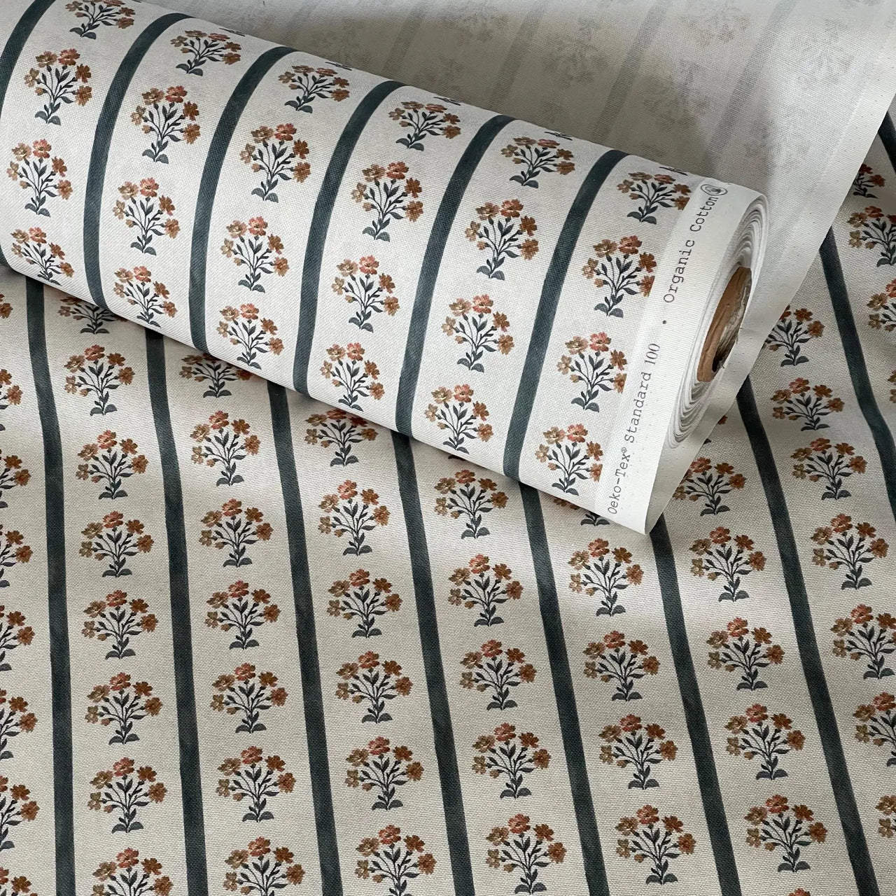 Organic cotton upholstery fabric with floral design