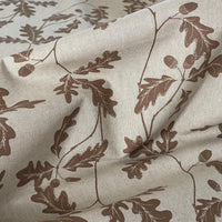 Thumbnail for Nature-inspired cotton blend fabric with botanical oak leaf print in earthy brown – ideal for curtains, blinds, and soft furnishings