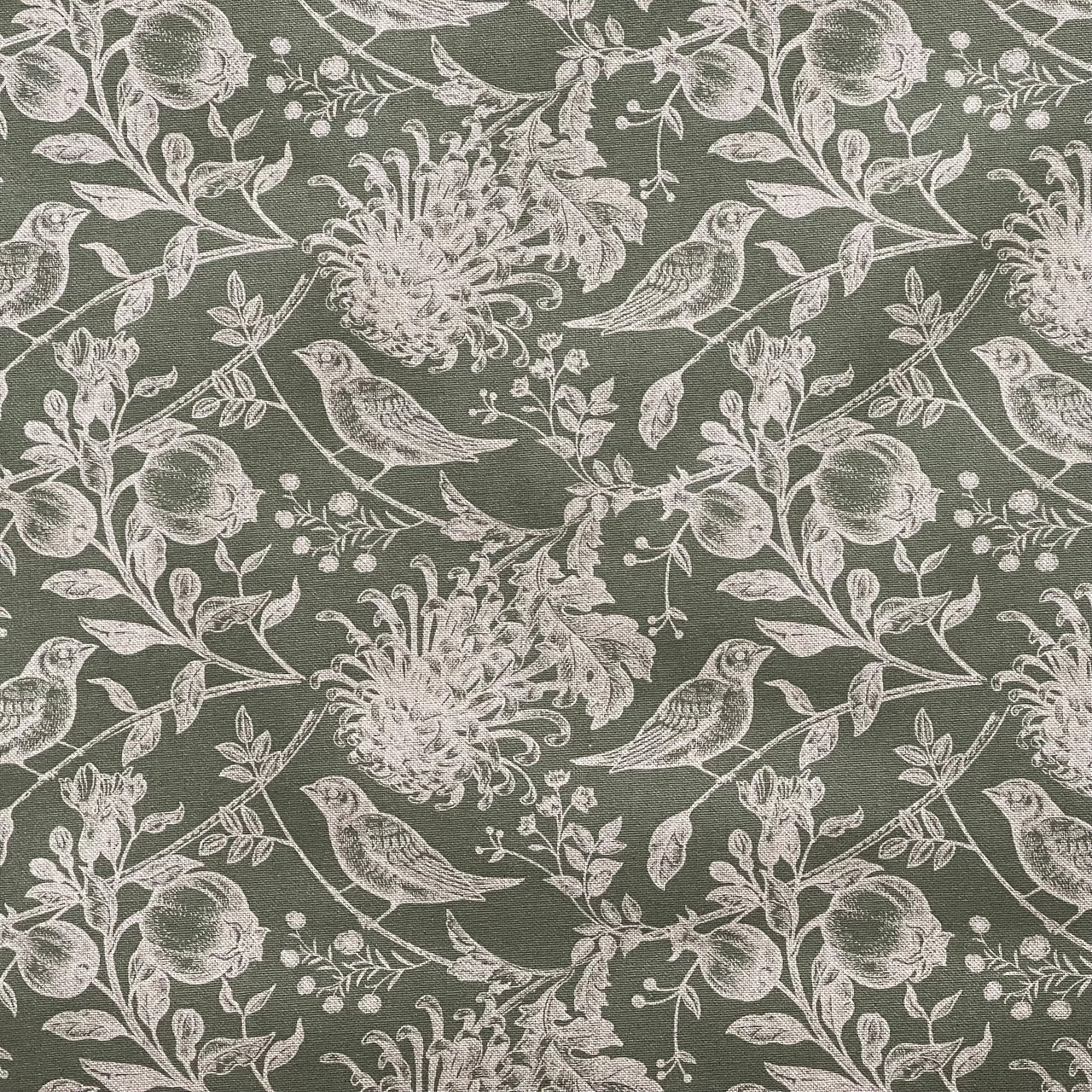 Robin bird branch floral cotton textile