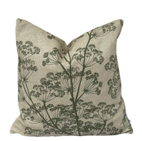 Thumbnail for Olive green cow parsley cushion cover on a textured oatmeal background