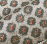 Thumbnail for Close-up of olive green and rust leaf trellis linen-look cotton-blend fabric
