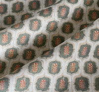 Thumbnail for Close-up of olive green and rust leaf trellis linen-look cotton-blend fabric