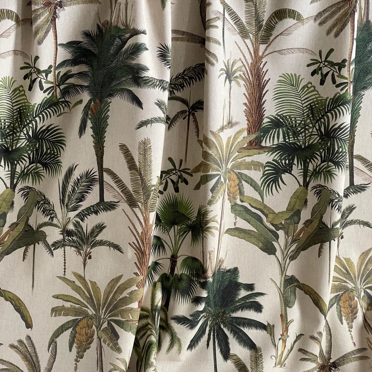 Heritage tropical botanical fabric in green and brown tones