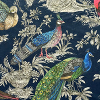 Thumbnail for Peacock and pheasant velvet fabric navy blue floral bird print.