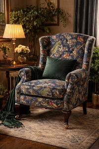 Thumbnail for Navy blue peacock velvet fabric interior styling.