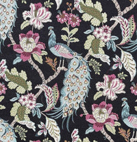 Thumbnail for Decorative fabric pattern with peacocks and flowers on a black background