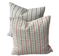 Thumbnail for Red and blue botanical stripe cushion covers with delicate leaf motifs