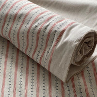Thumbnail for Natural cotton linen fabric with indigo vine stripes and red pattern