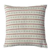 Thumbnail for Close-up of red and sage botanical stripes on a handmade linen-look cushion cover