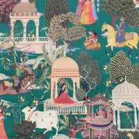Thumbnail for Cow, elephant, horse and Maharajah design on premium cotton with tropical detailing.