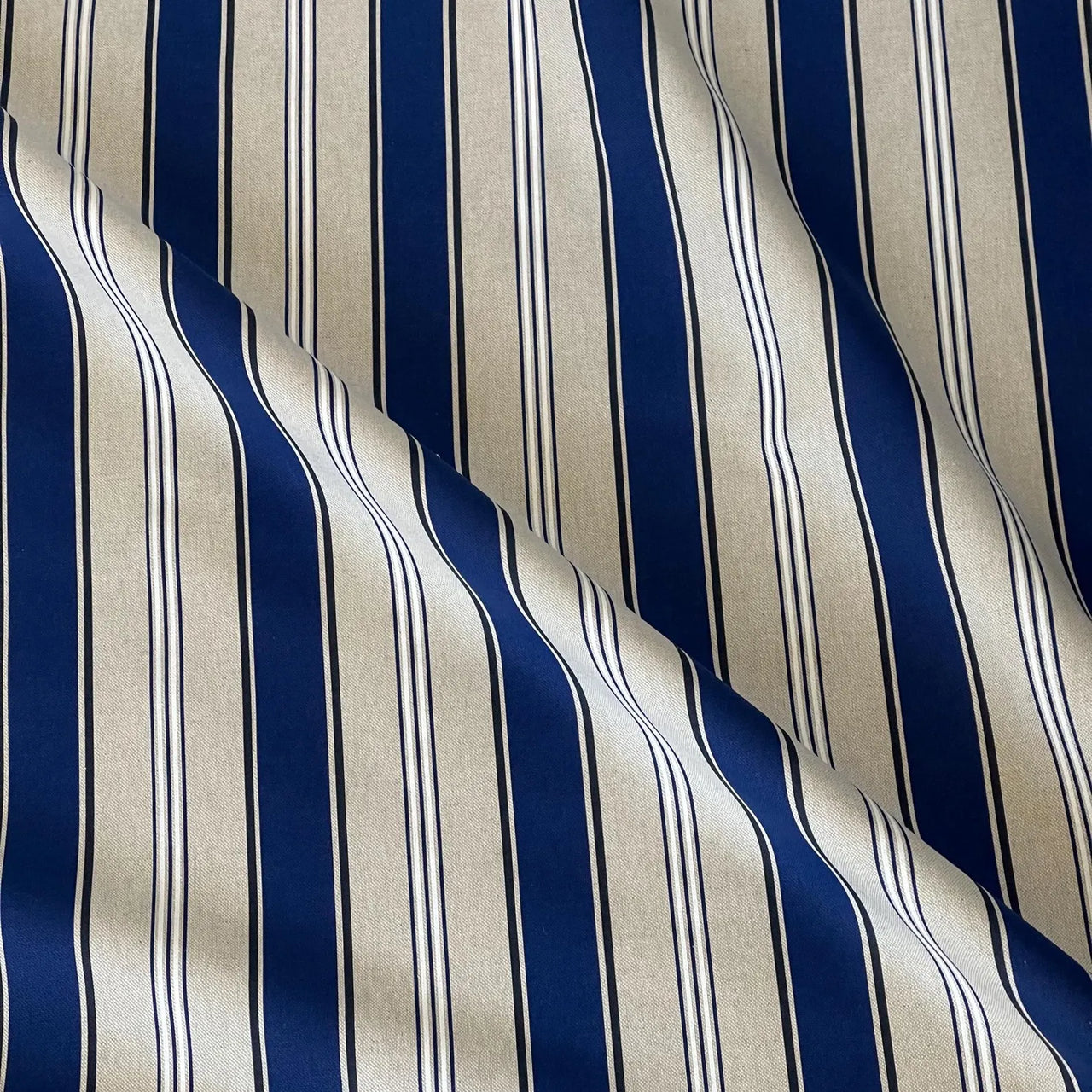 Close-up of Riviera navy stripe woven fabric