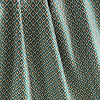 Thumbnail for Teal blue and gold geometric lattice curtain fabric close-up view