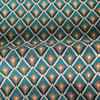 Thumbnail for Small-scale lattice repeat on woven teal and gold drapery fabric