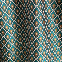 Thumbnail for Teal blue geometric fabric showing detailed jacquard weave texture