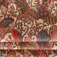 Thumbnail for Saffron Bloom organic cotton fabric close-up with intricate Eastern botanical motifs