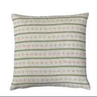Thumbnail for Sage green striped cushion cover with delicate botanical leaf pattern for country interiors