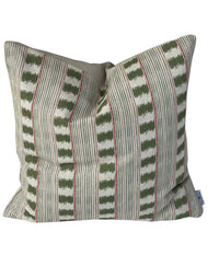 Thumbnail for Sage green Stitch Stripe cushion cover on natural linen-look fabric with subtle red detailing.
